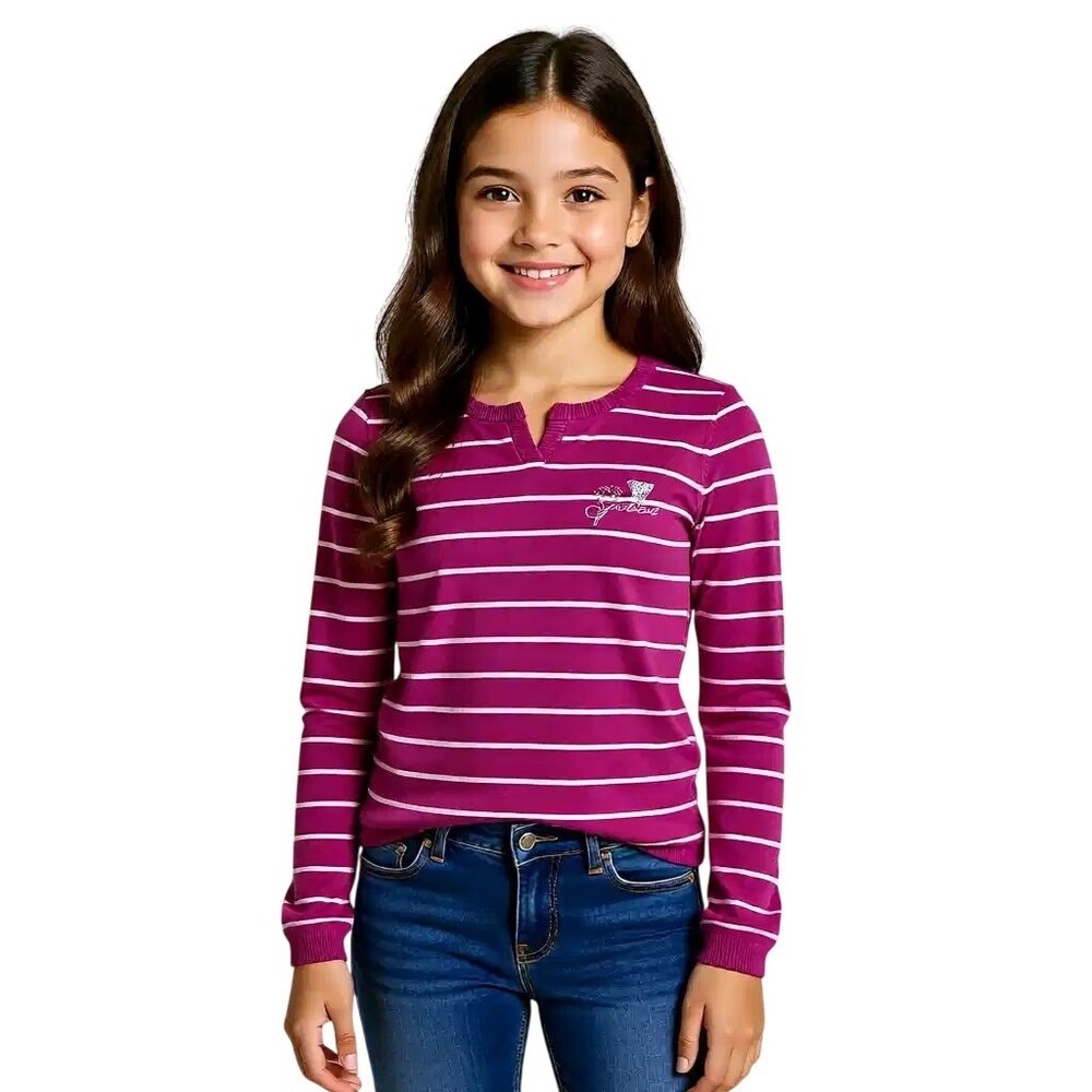 Guess Girls‎ Magenta Pink White Striped Rhinestone Logo Sweater Size XL 16 NWT
